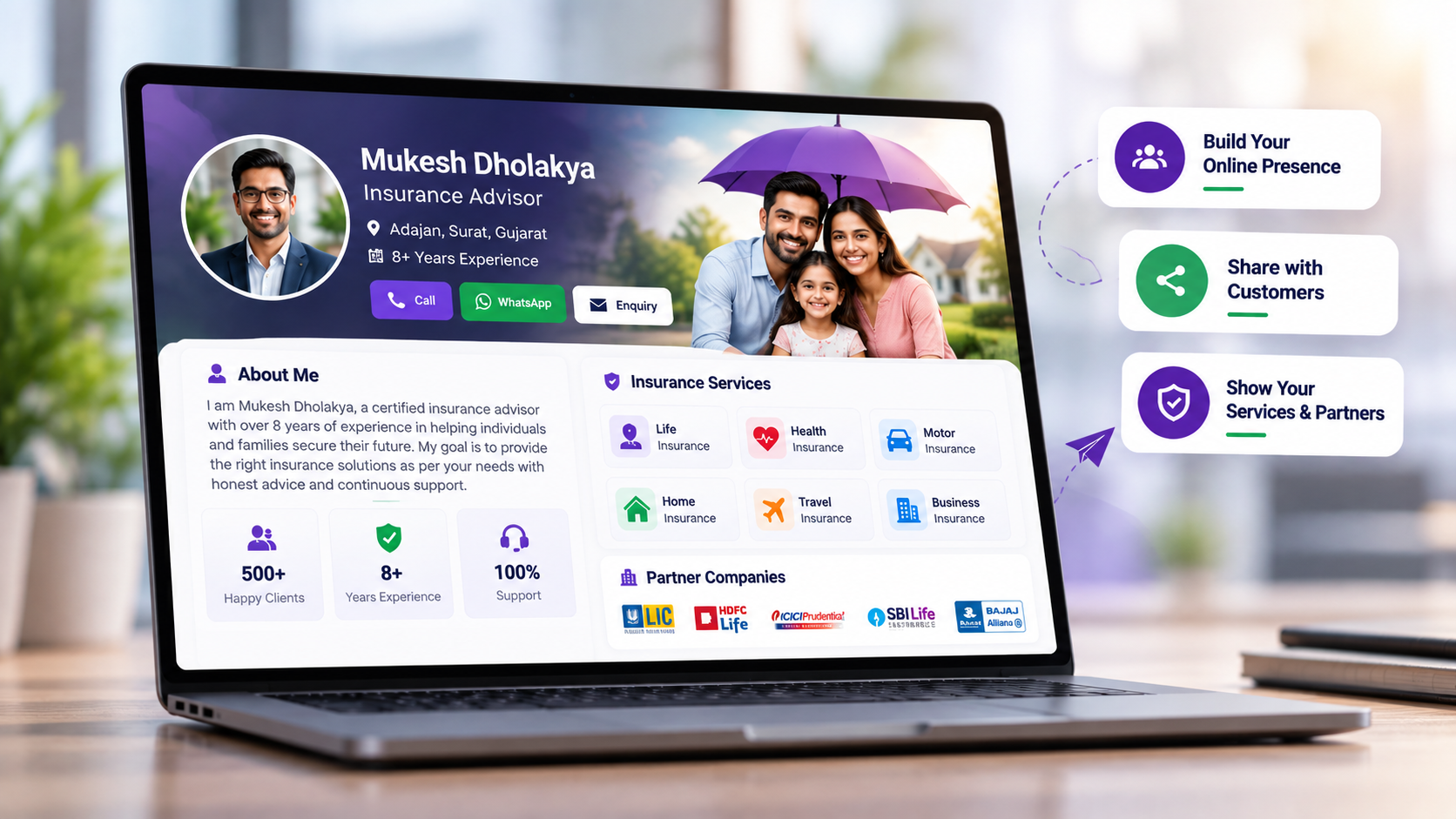 Preview of a Smart Agent insurance agent mini website in a web browser